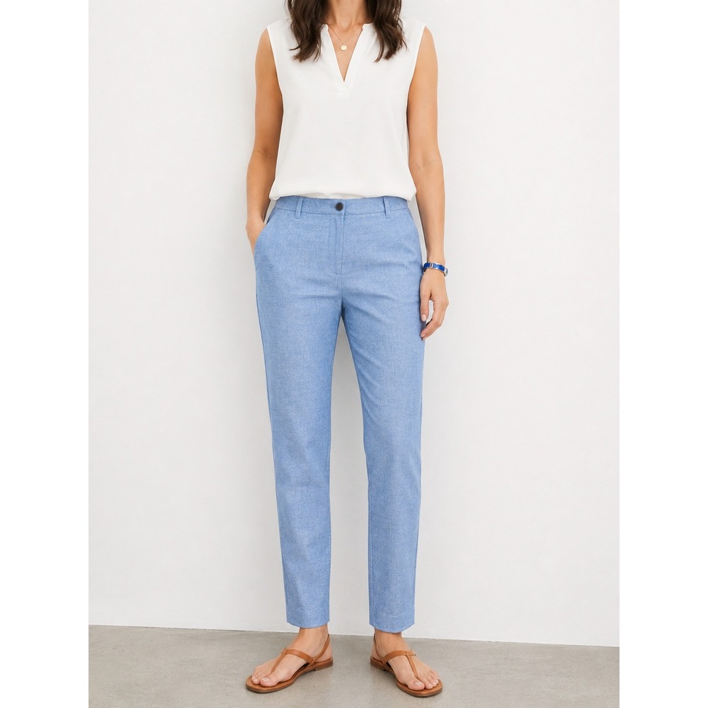 Talbots Blue Chambray Relaxed Chino Pants 10 Blue Cotton Straight Leg Pockets